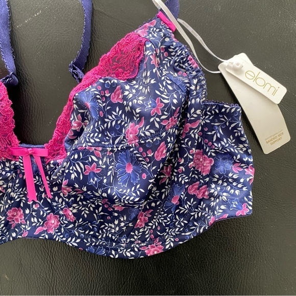 NEW Elomi Megan Bra EL8860 Wide Band Underwire Navy Blue Pink Floral Size 40E - Picture 3 of 10